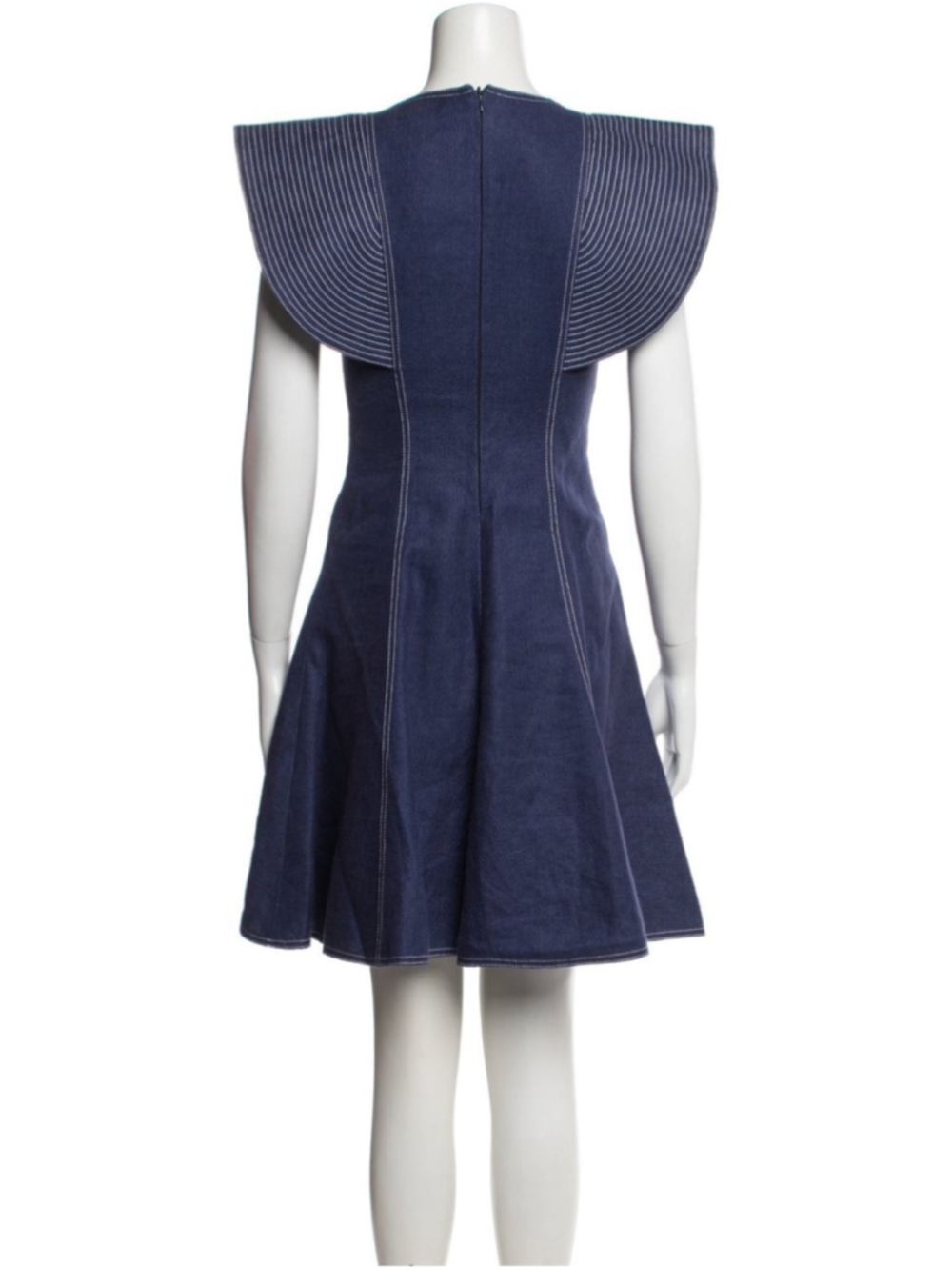 Andrew GN Runway SS16 Linen Cape Sleeve Dress Navy Zip Front FR38 Rare - Picture 3 of 9